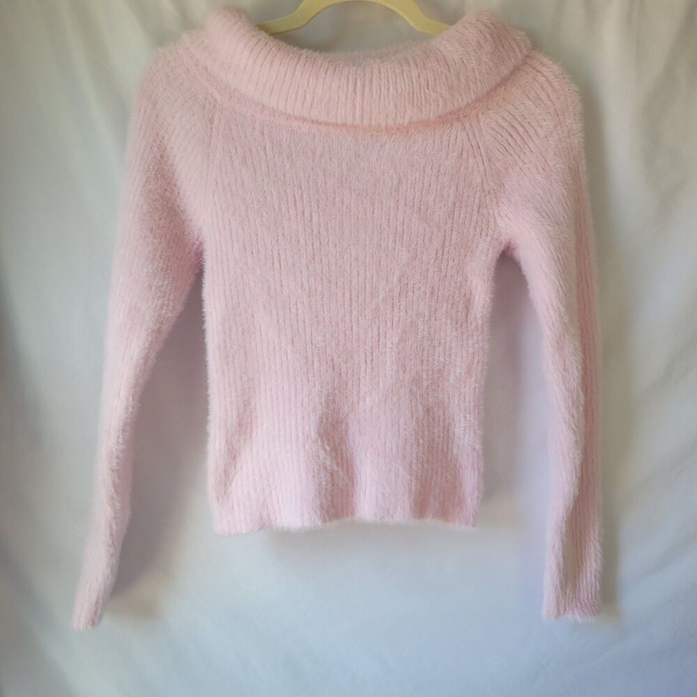 Y2K Fuzzy Sweater Shaggy Eyelash Knit Preppy Coquette Barbie Princess Pink Small